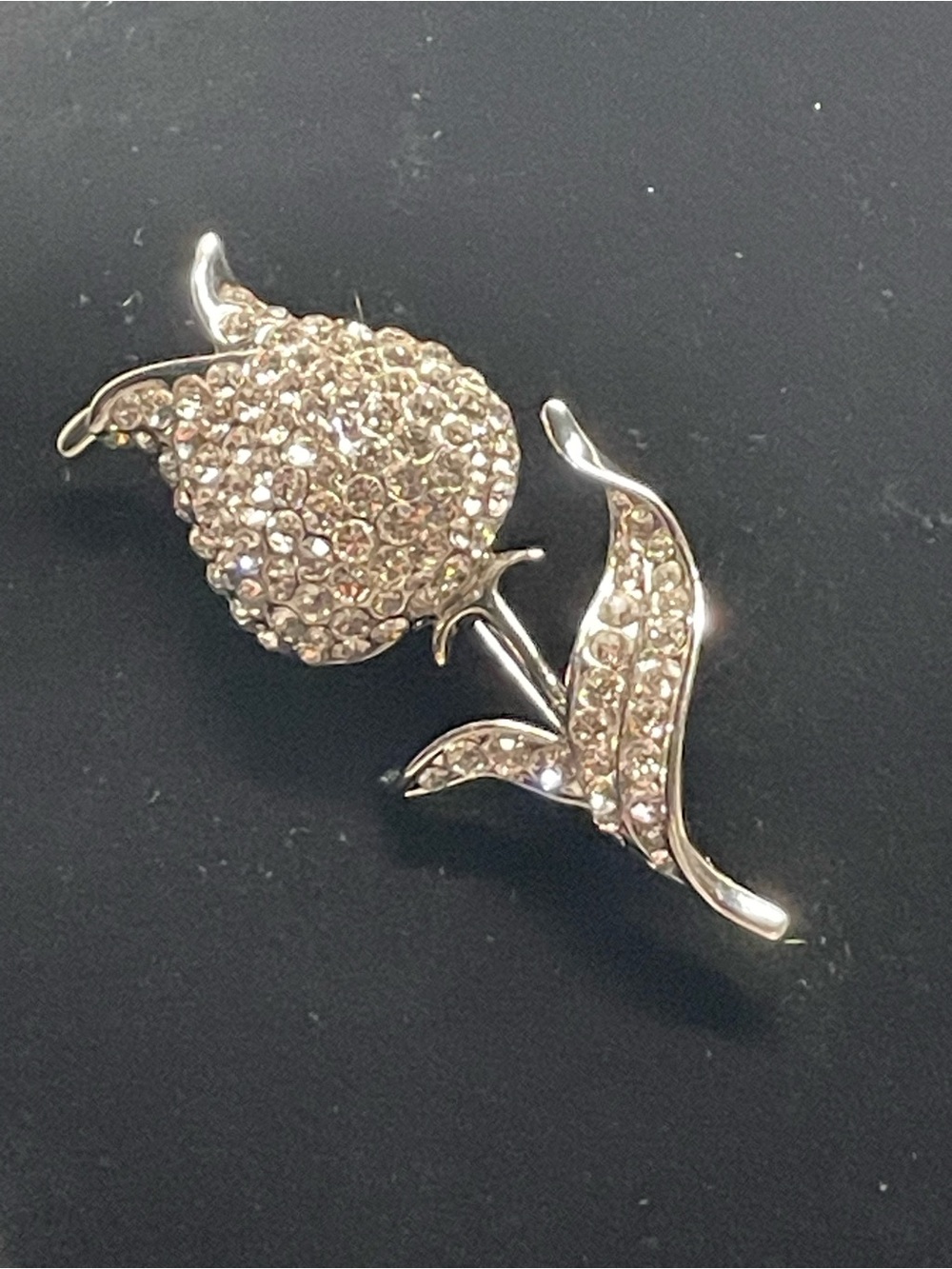 Crystal Pave Floral Brooch - Champagne